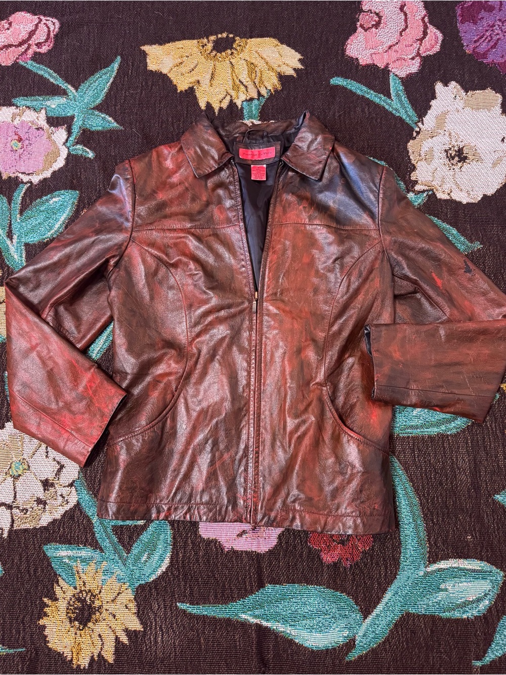 90s genuine, leather, reddish brown jacket